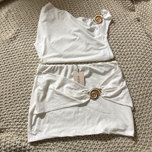 White Skirt Set with Gold Details